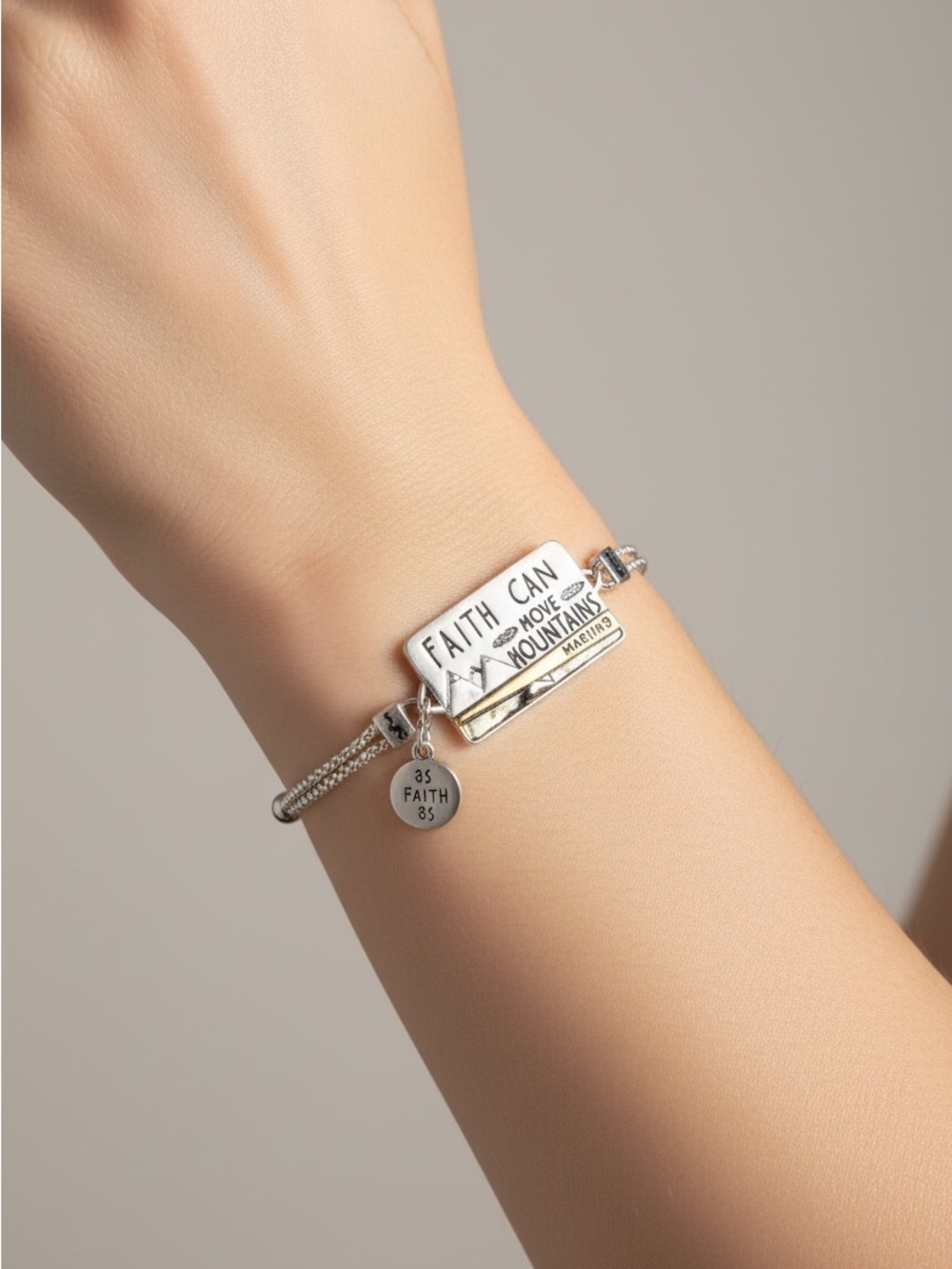10/15 Faith Can Move Mountains Silver Inspirational Bracelet